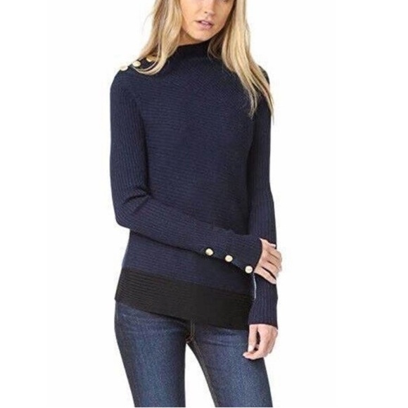 Rag & Bone Reanna navy ribbed asymmetrical button shoulder sweater 27238 - Picture 1 of 8